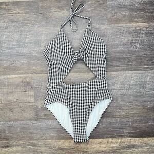 Xhilaration black white check seersucker one piece cut out swimsuit medium B110